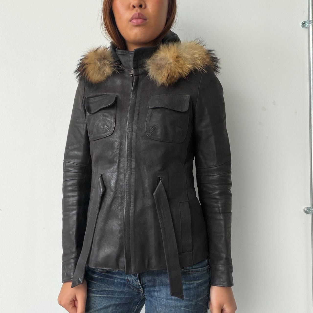 Vintage Black Hooded Leather Jacket