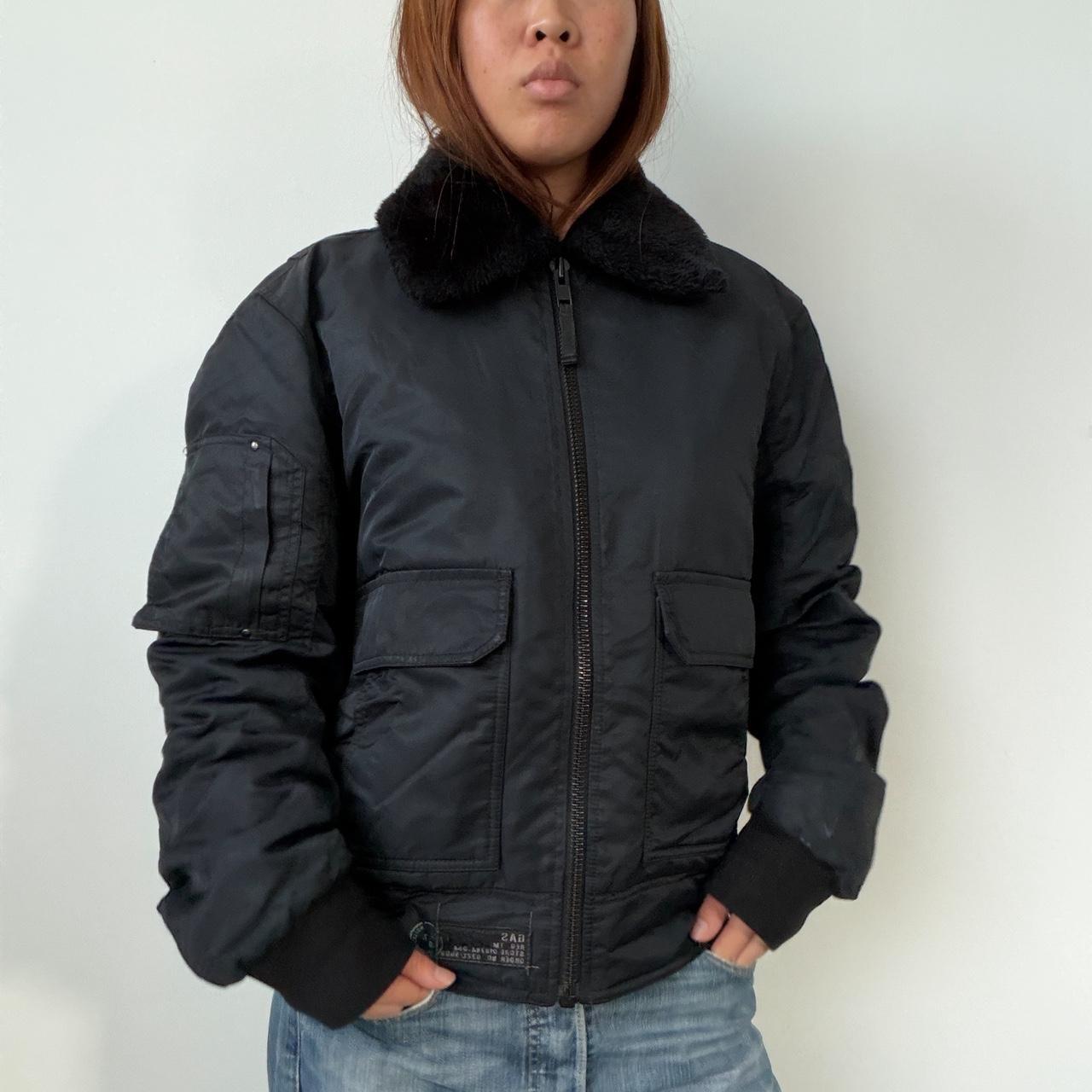 Vintage Black Collared Bomber Jacket