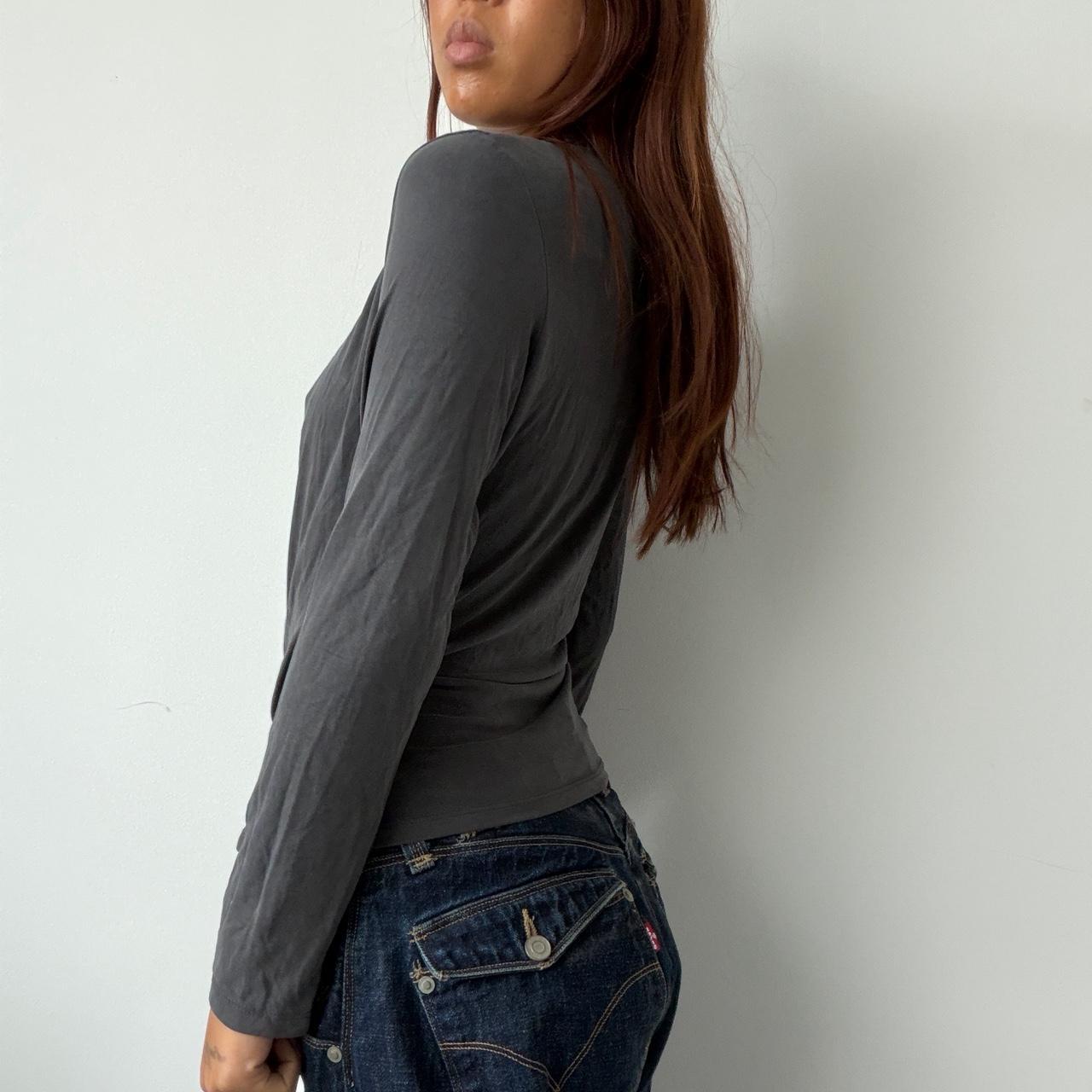 Vintage Grey Gathered Open Neck Top