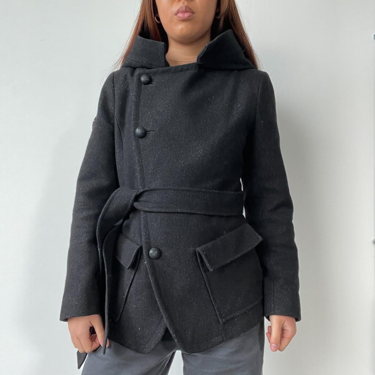 Vintage Black Wool Hooded Coat