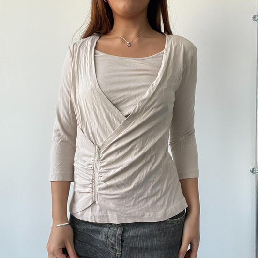 Beige Asymmetric Layered Top