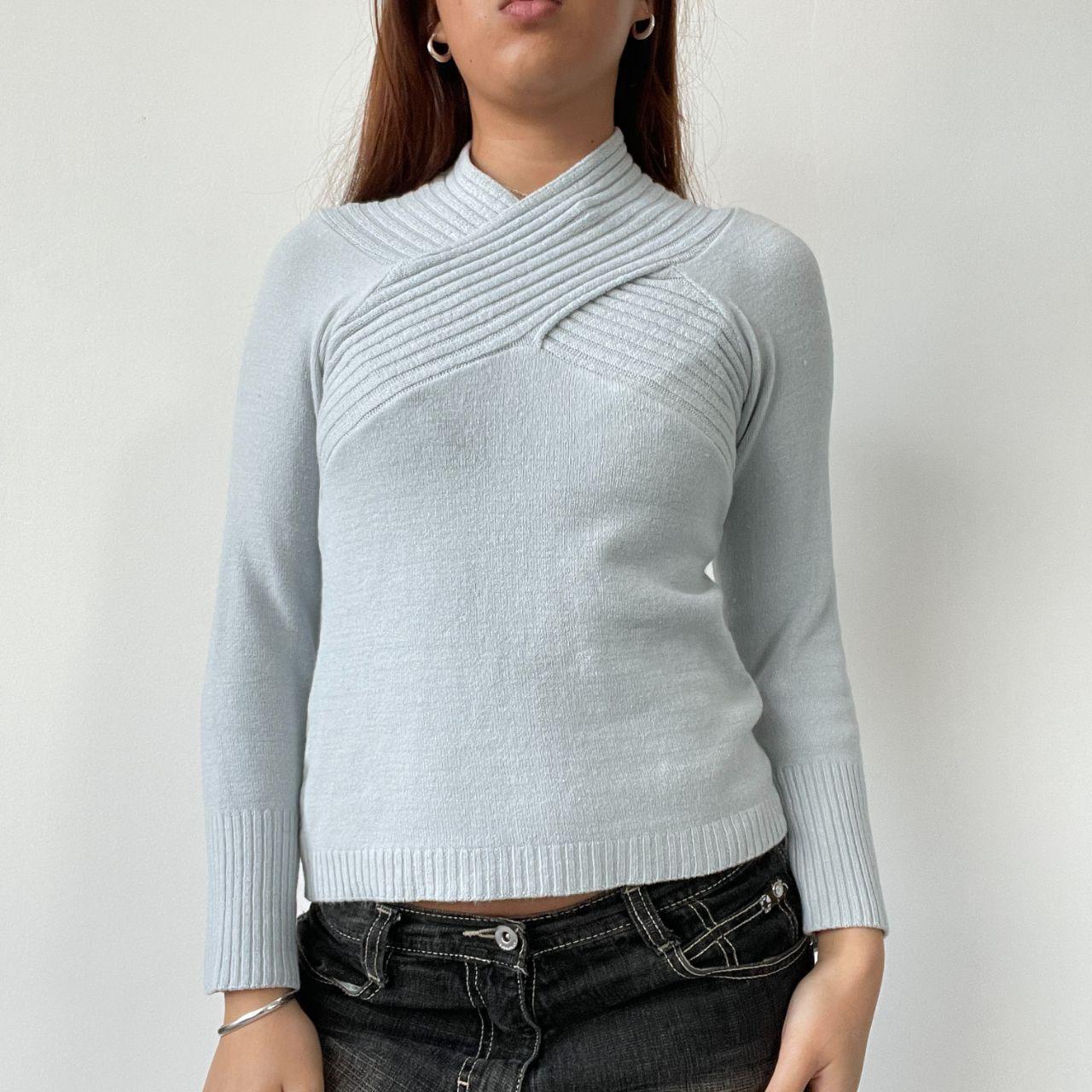 Light Blue Wrap Neck Jumper Top