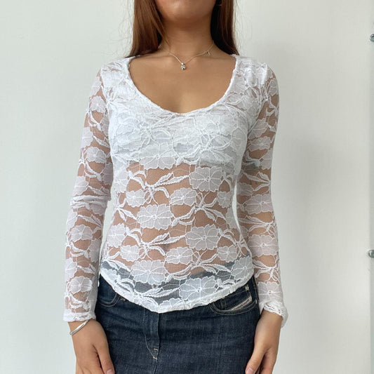 White Lace Scoop Neck Top