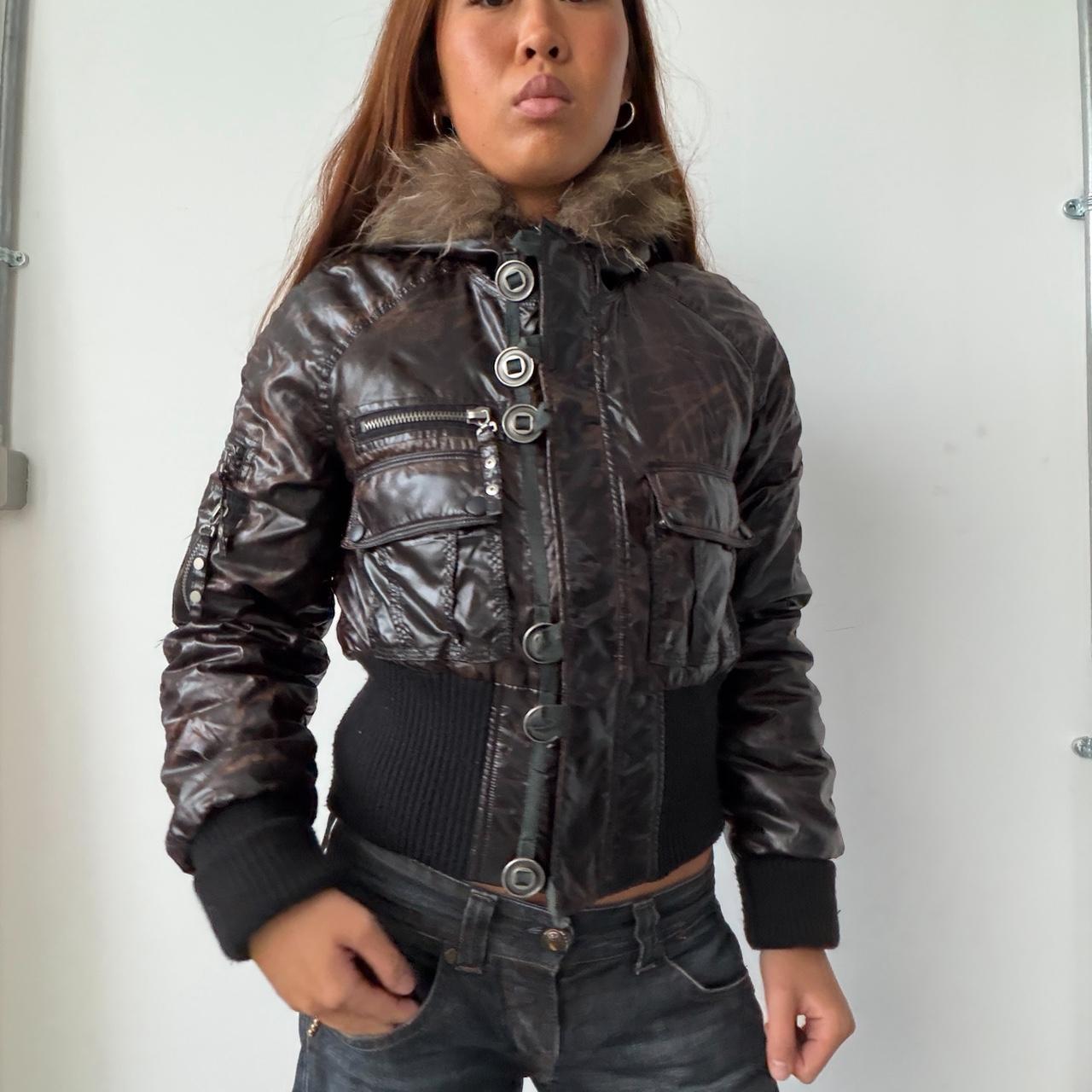 Vintage Brown Hooded Bomber Jacket