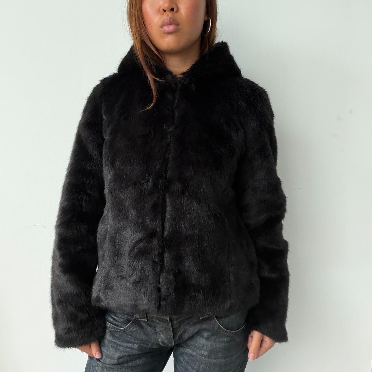 Vintage Black Fur Hooded Coat