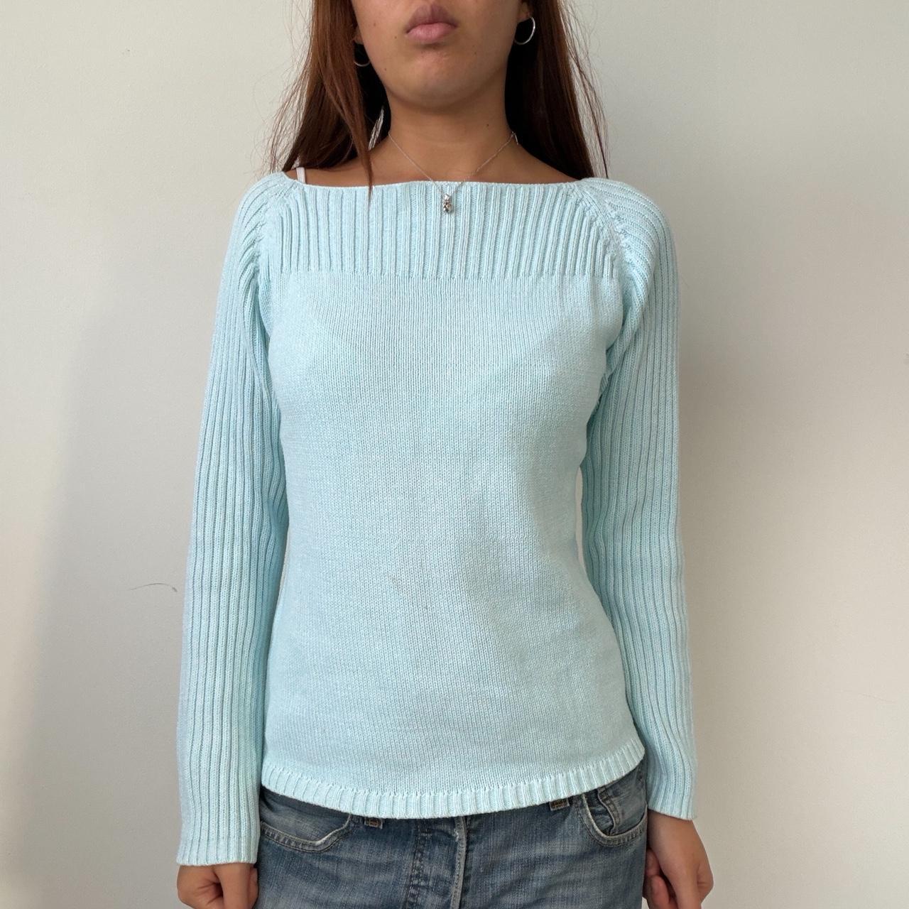 Vintage Turquoise Knit Bardot Sweater