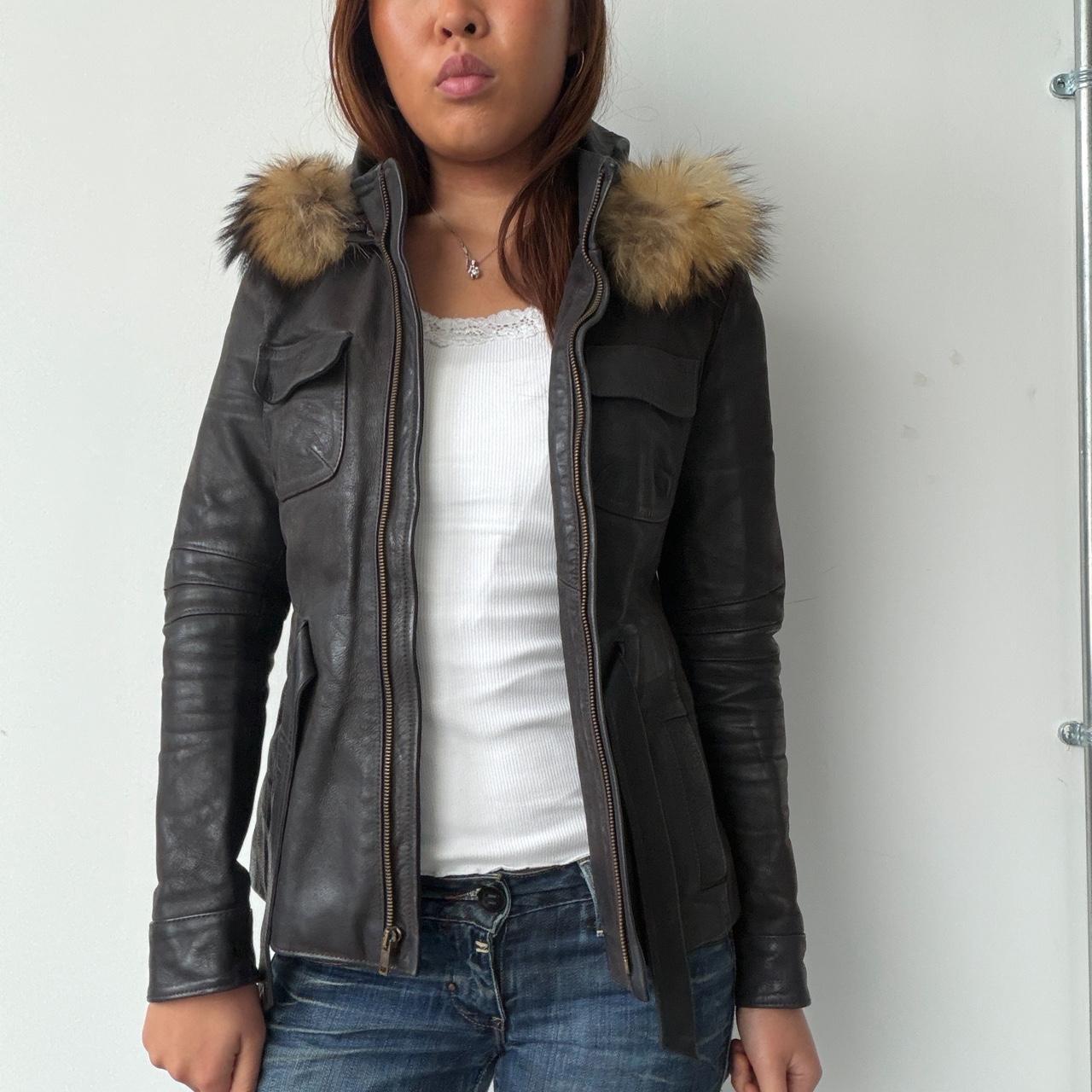 Vintage Black Hooded Leather Jacket