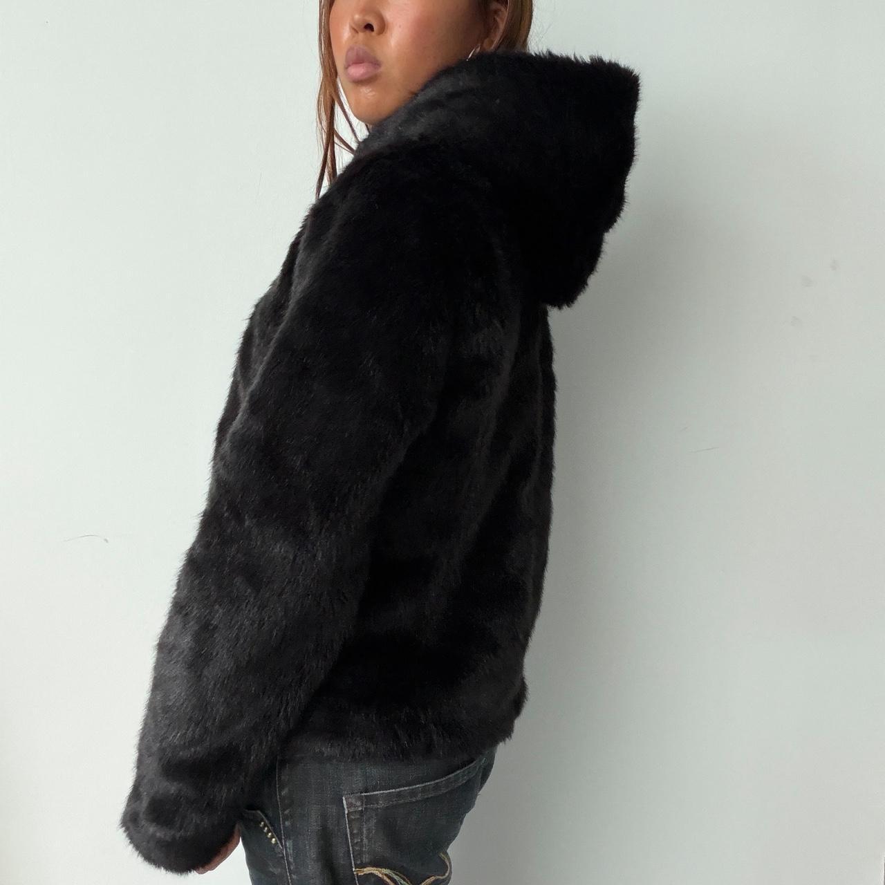 Vintage Black Fur Hooded Coat