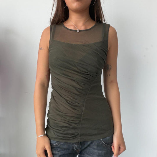 Vintage Khaki Ruched Top