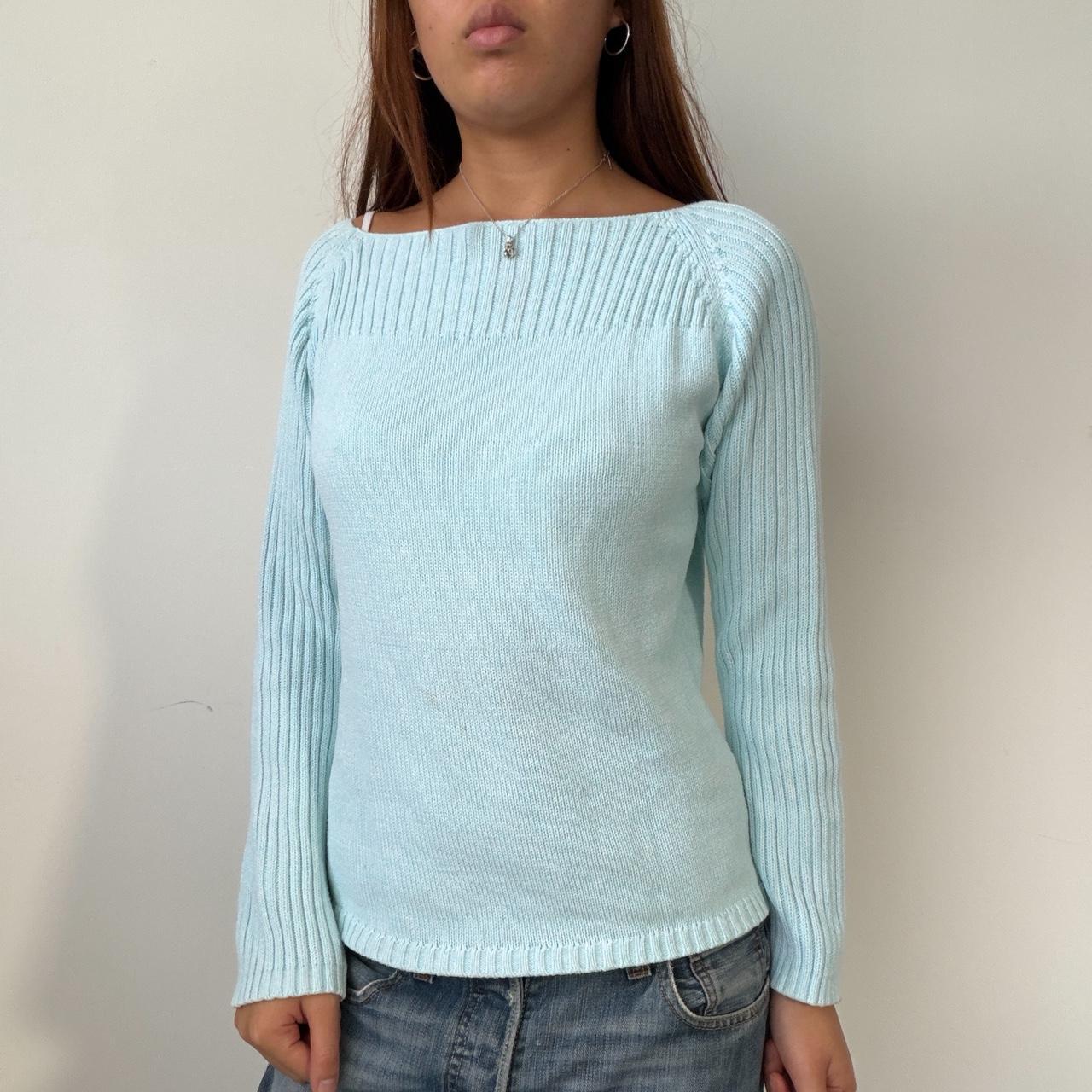 Vintage Turquoise Knit Bardot Sweater