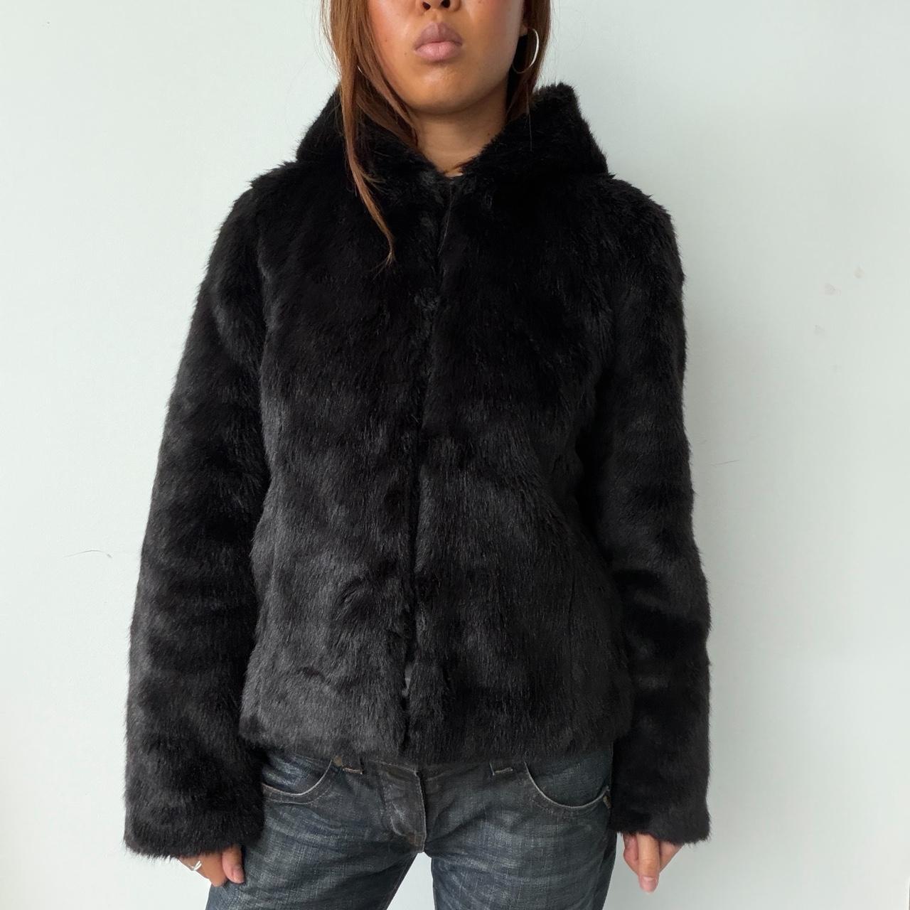 Vintage Black Fur Hooded Coat