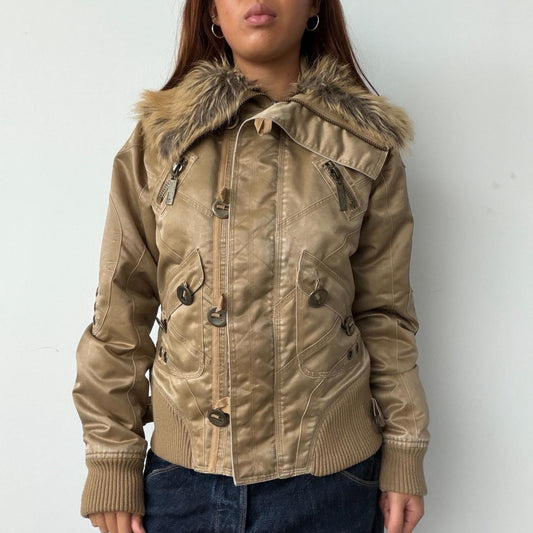 Vintage Tan Fur Collar Jacket