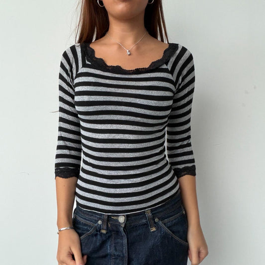 Vintage Stripe Lace Trimmed Top