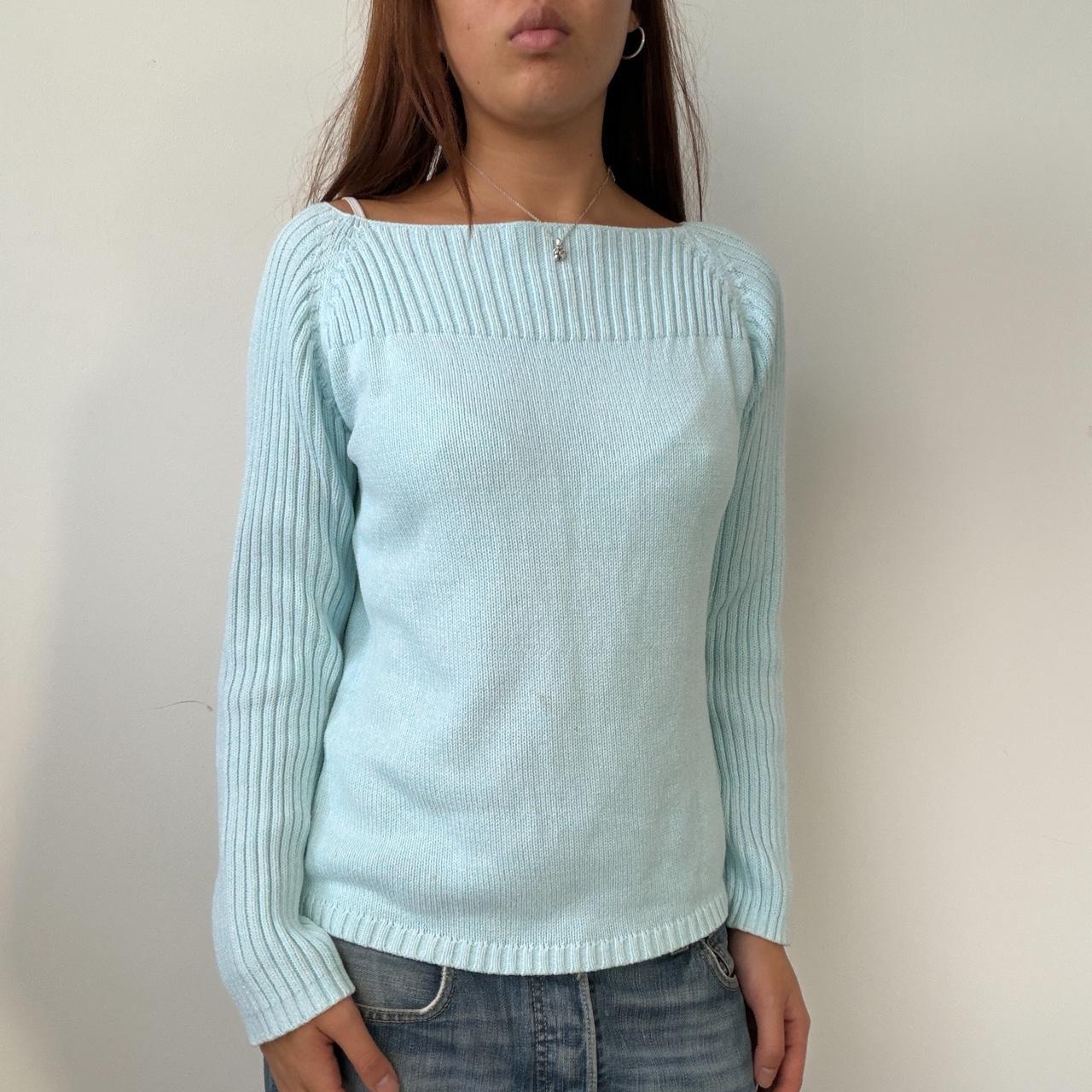 Vintage Turquoise Knit Bardot Sweater