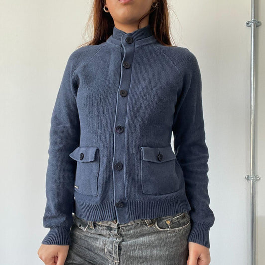 Navy Blue Button Up Knit Jumper