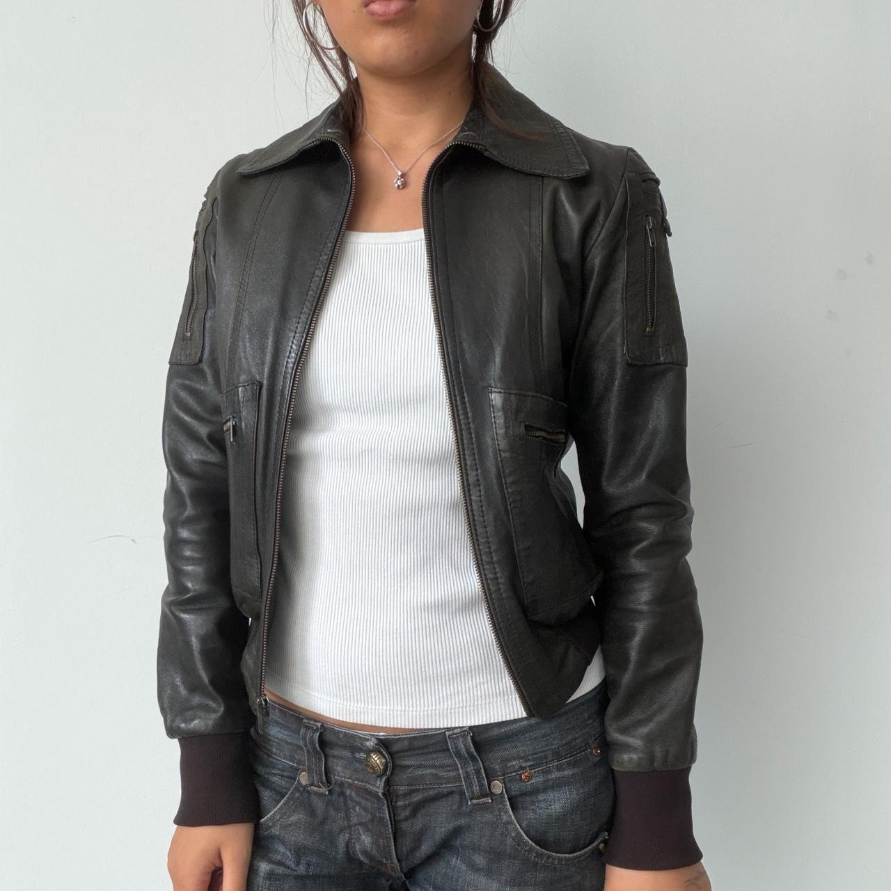 Vintage Black Leather Zip Up