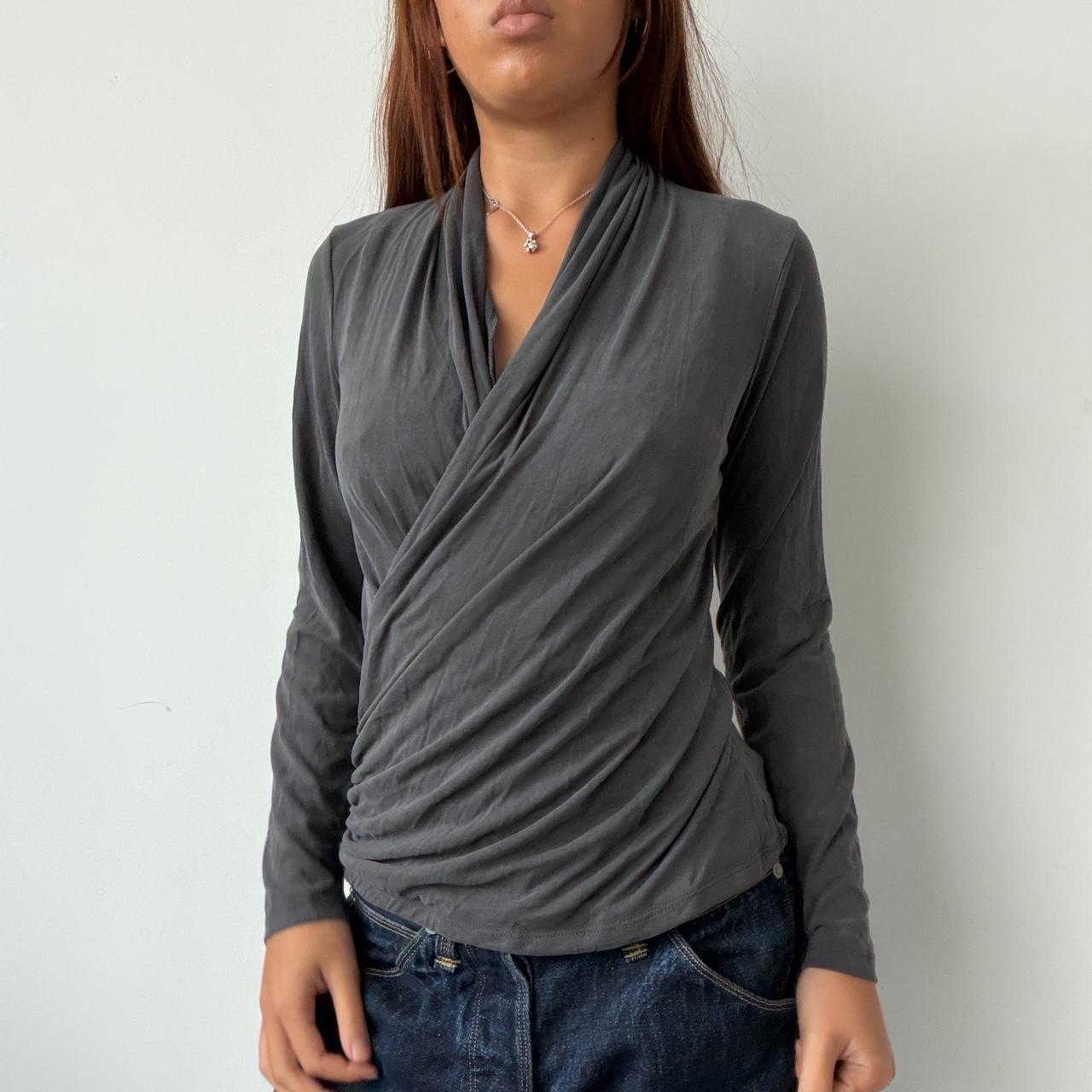Vintage Grey Gathered Open Neck Top