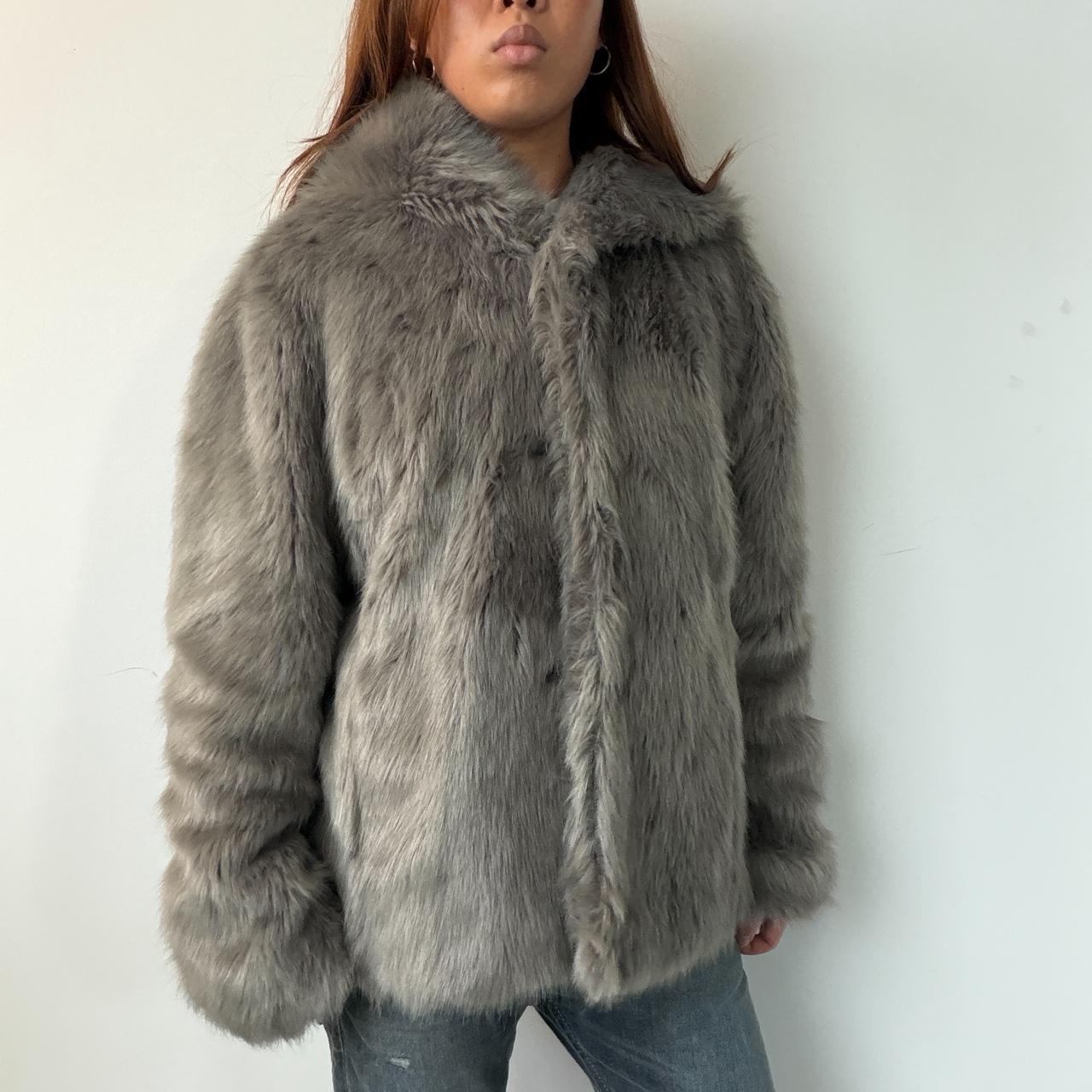 Vintage Grey Hooded Fur Jacket