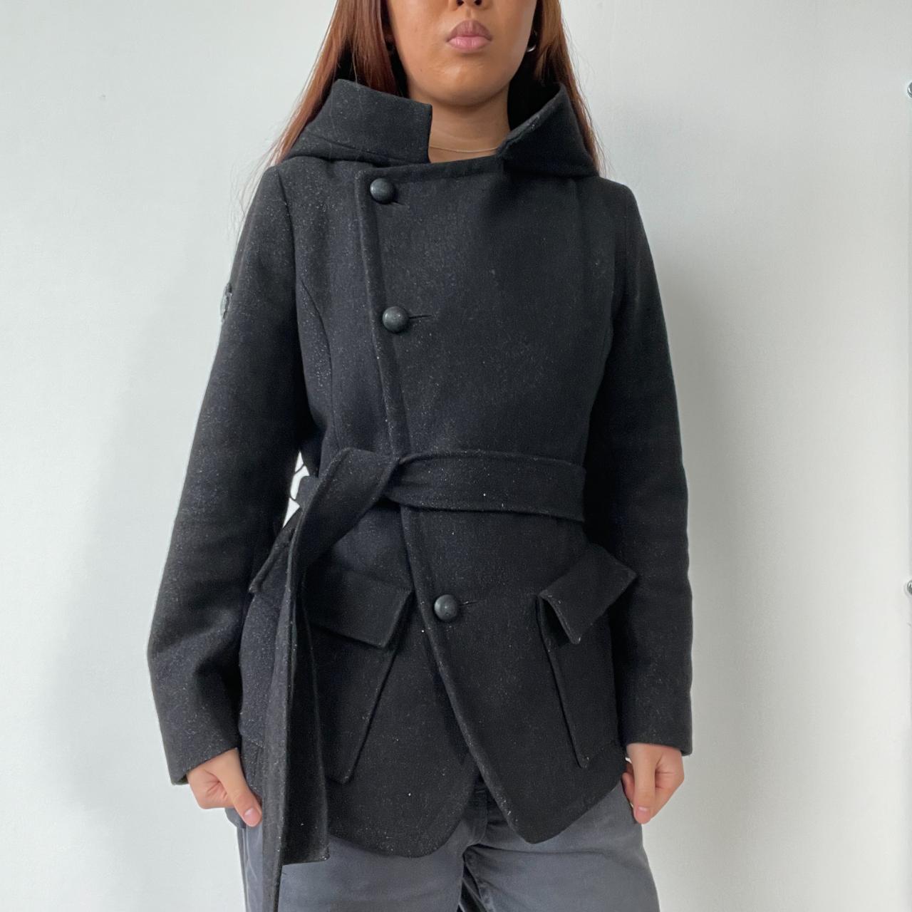 Vintage Black Wool Hooded Coat