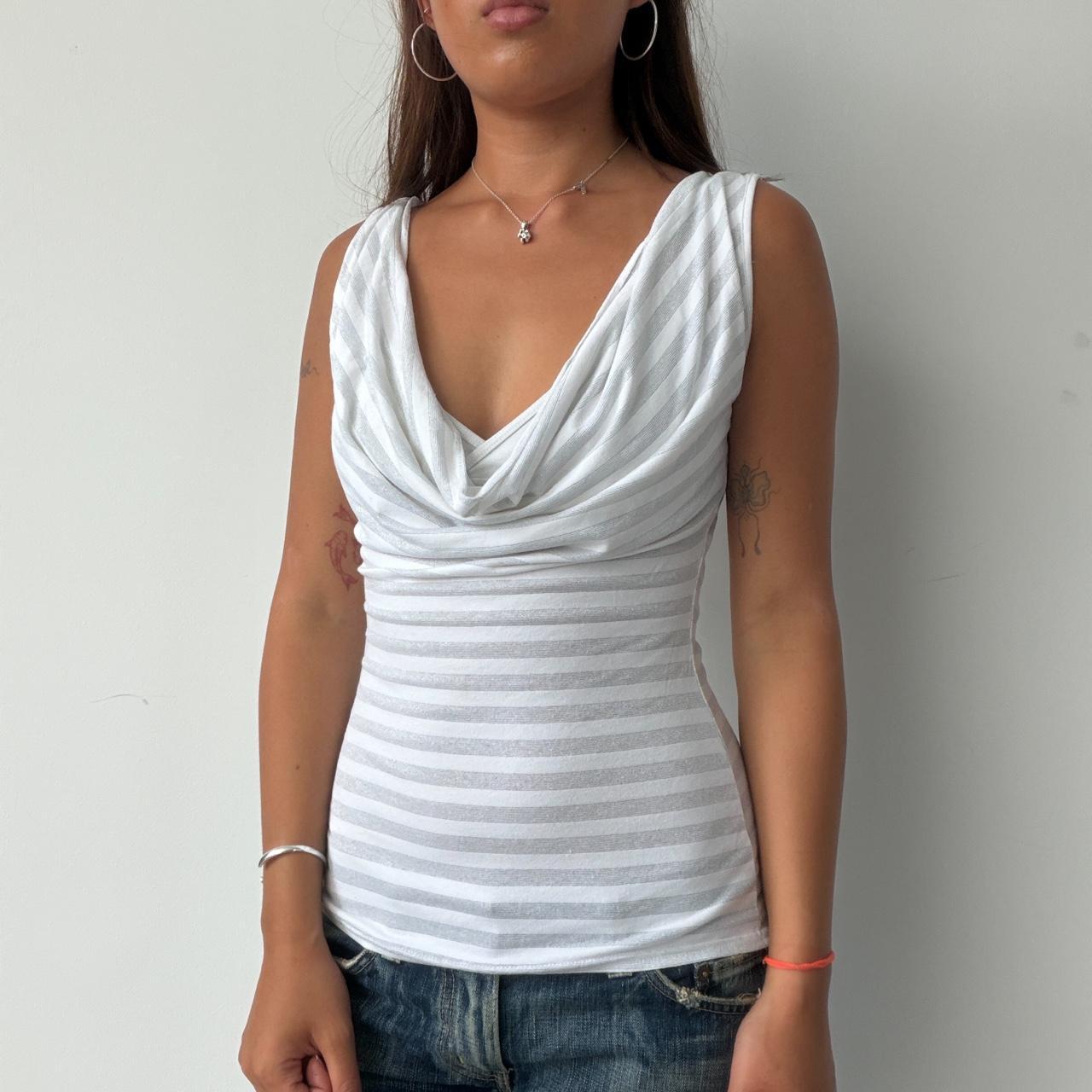 Vintage White Stripe Cowl Neck