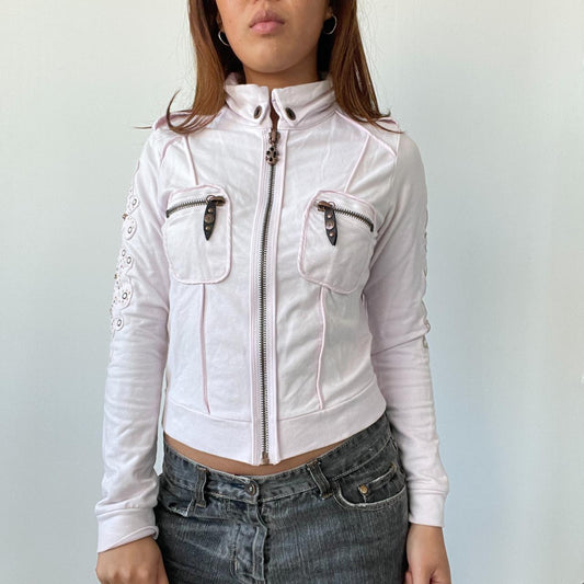 Baby Pink Detailed Zip Up Jumper