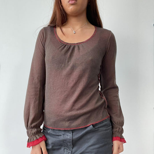 Cop Copine Brown/Red Contrast Top