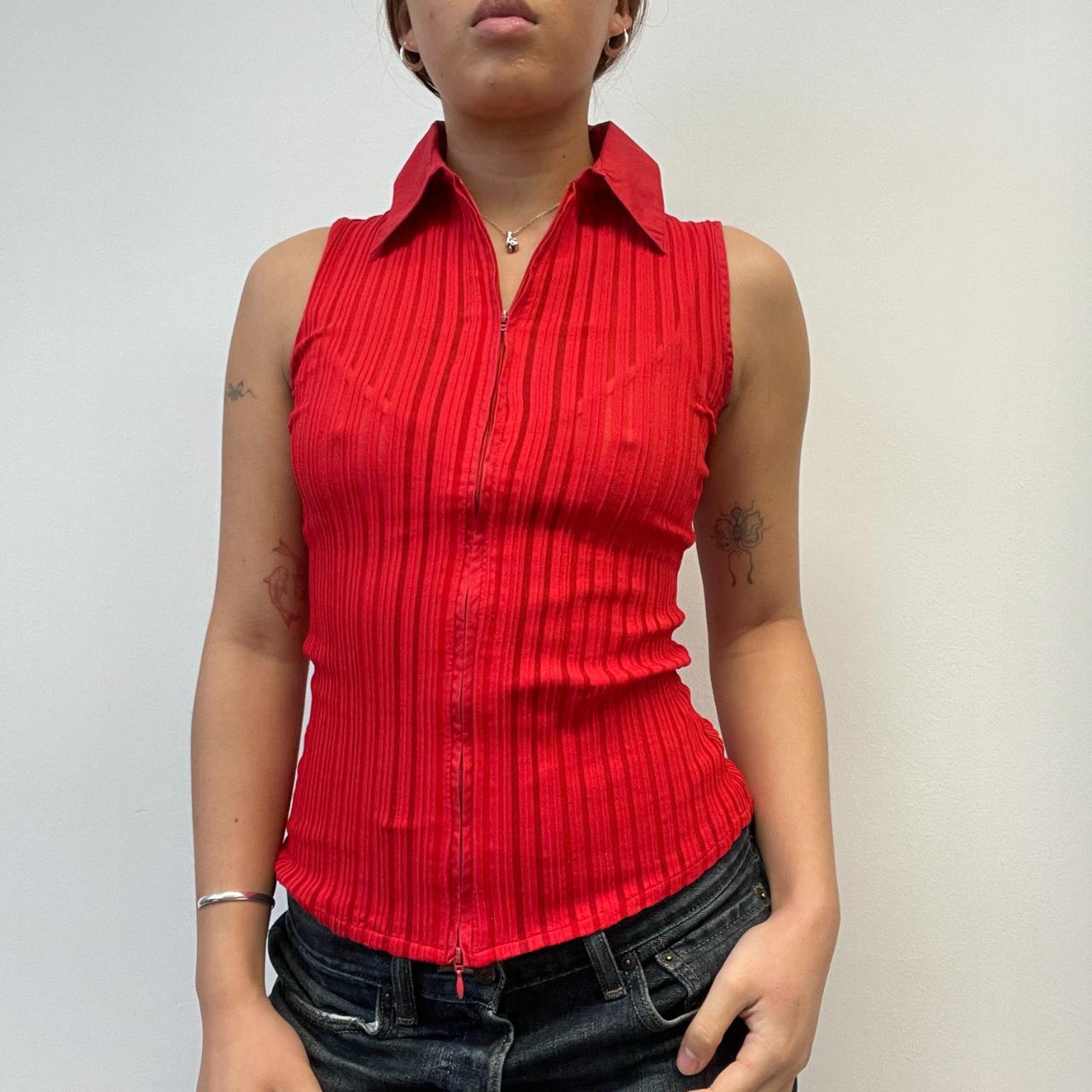 Red Double Zip Sleeveless Shirt