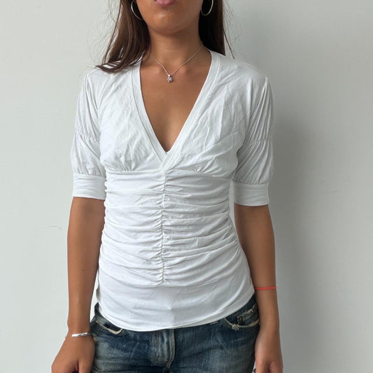 Vintage White Ruched Top