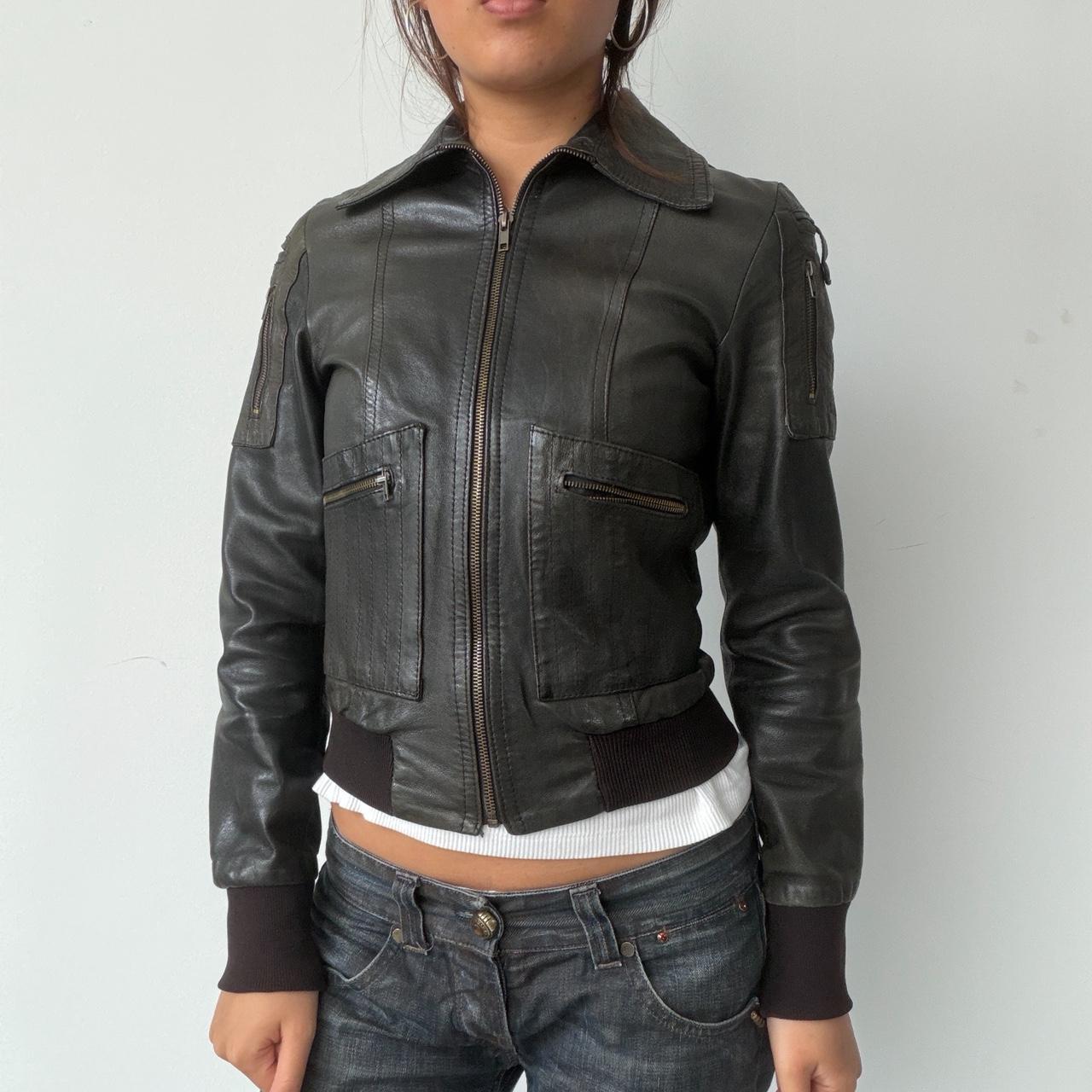 Vintage Black Leather Zip Up