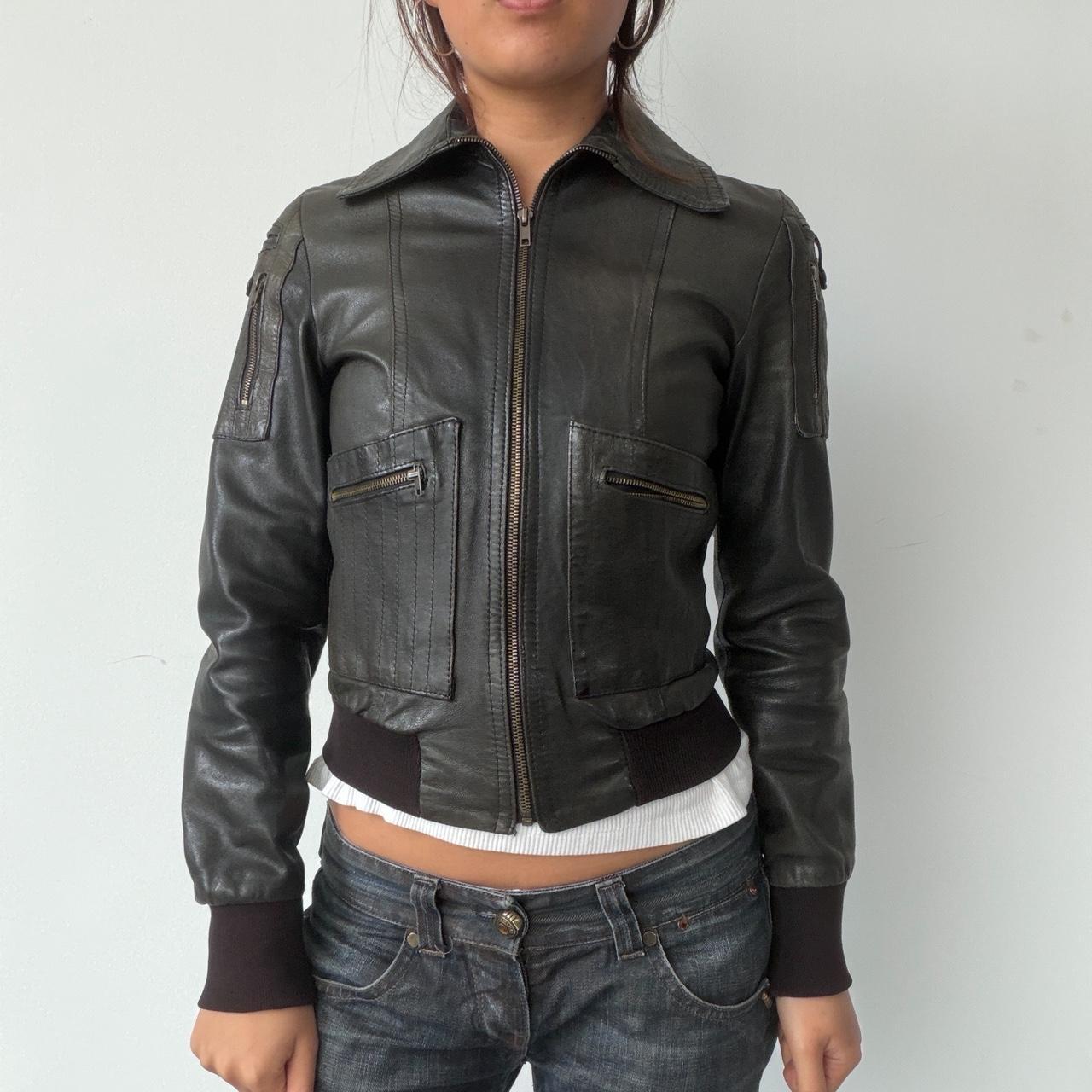 Vintage Black Leather Zip Up