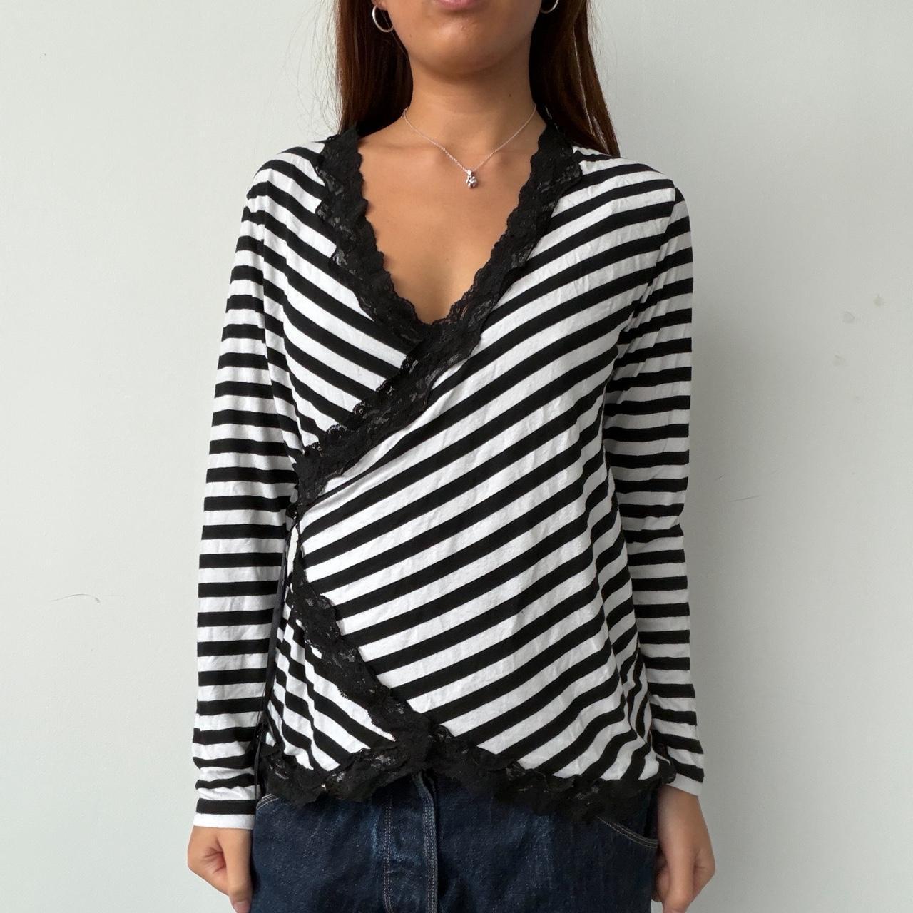Vintage Striped Lace Trimmed Top