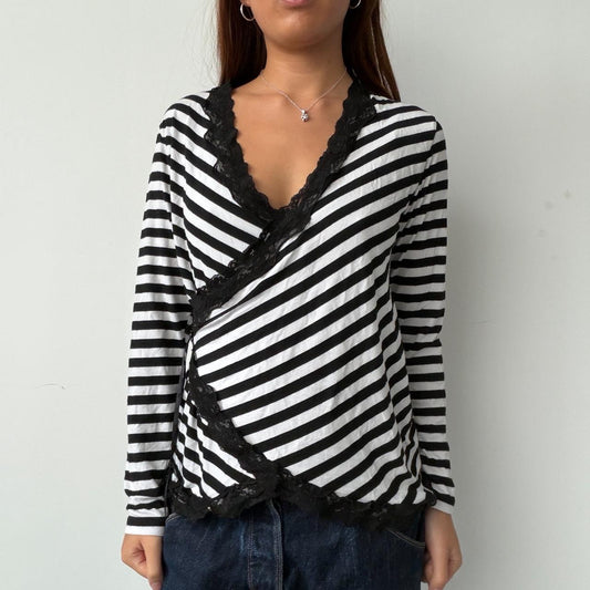 Vintage Striped Lace Trimmed Top