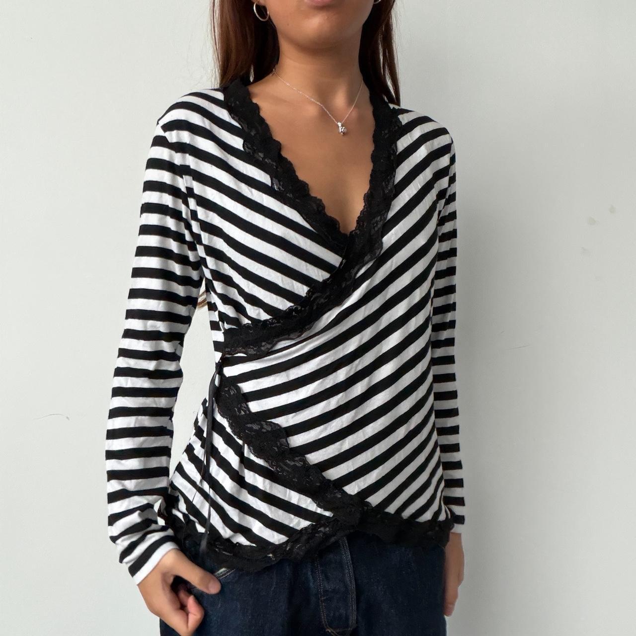 Vintage Striped Lace Trimmed Top