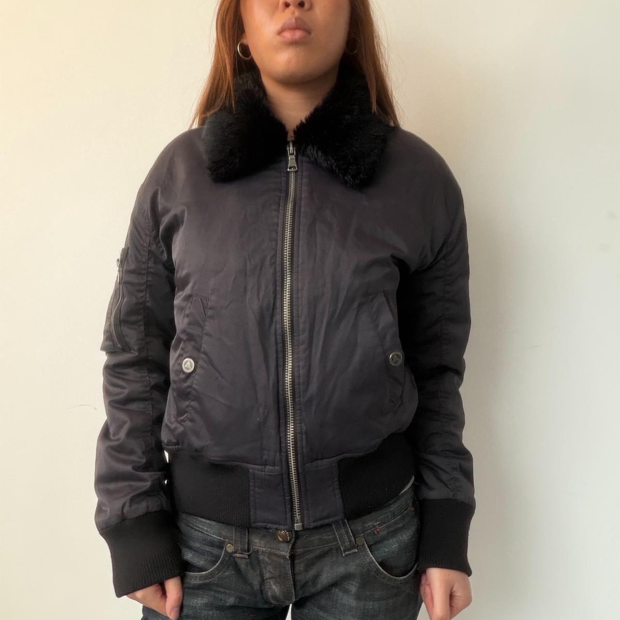 Vintage Black Fur Trim Bomber