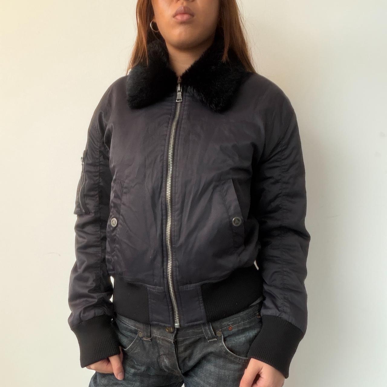 Vintage Black Fur Trim Bomber