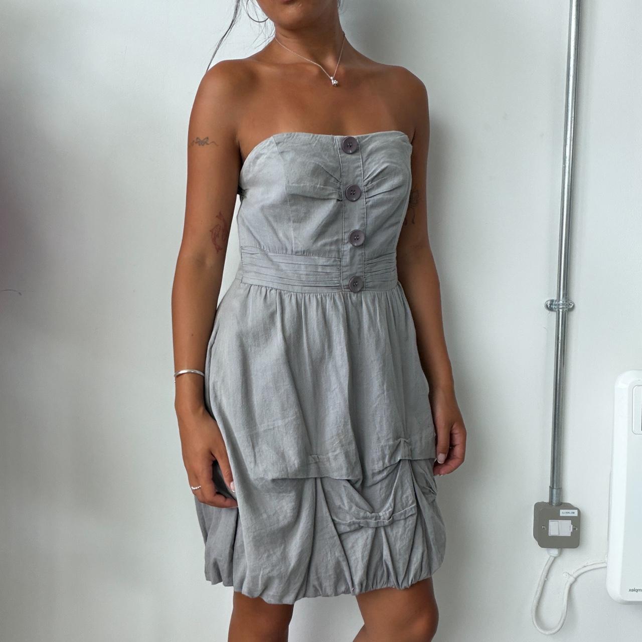 Vintage Grey Ruched Bandeau Dress