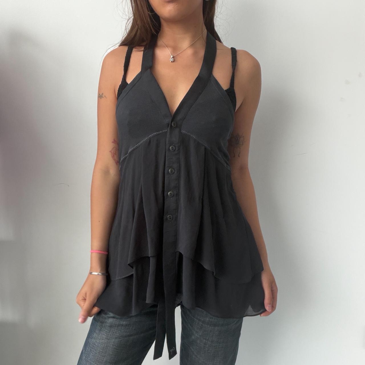 Vintage Black Flowy Cop Copine Top