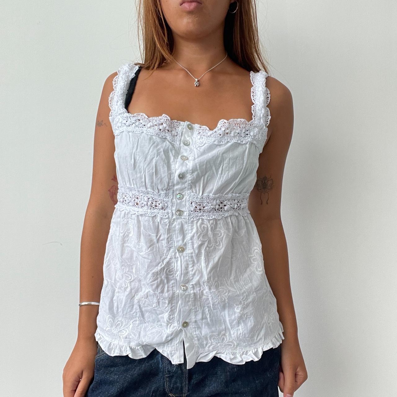 Vintage White Summer Button Top