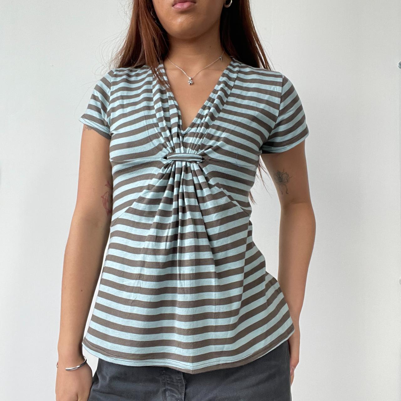 Blue/Brown Stripy Detailed Top