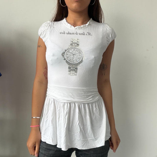 Vintage White Graphic Print Top