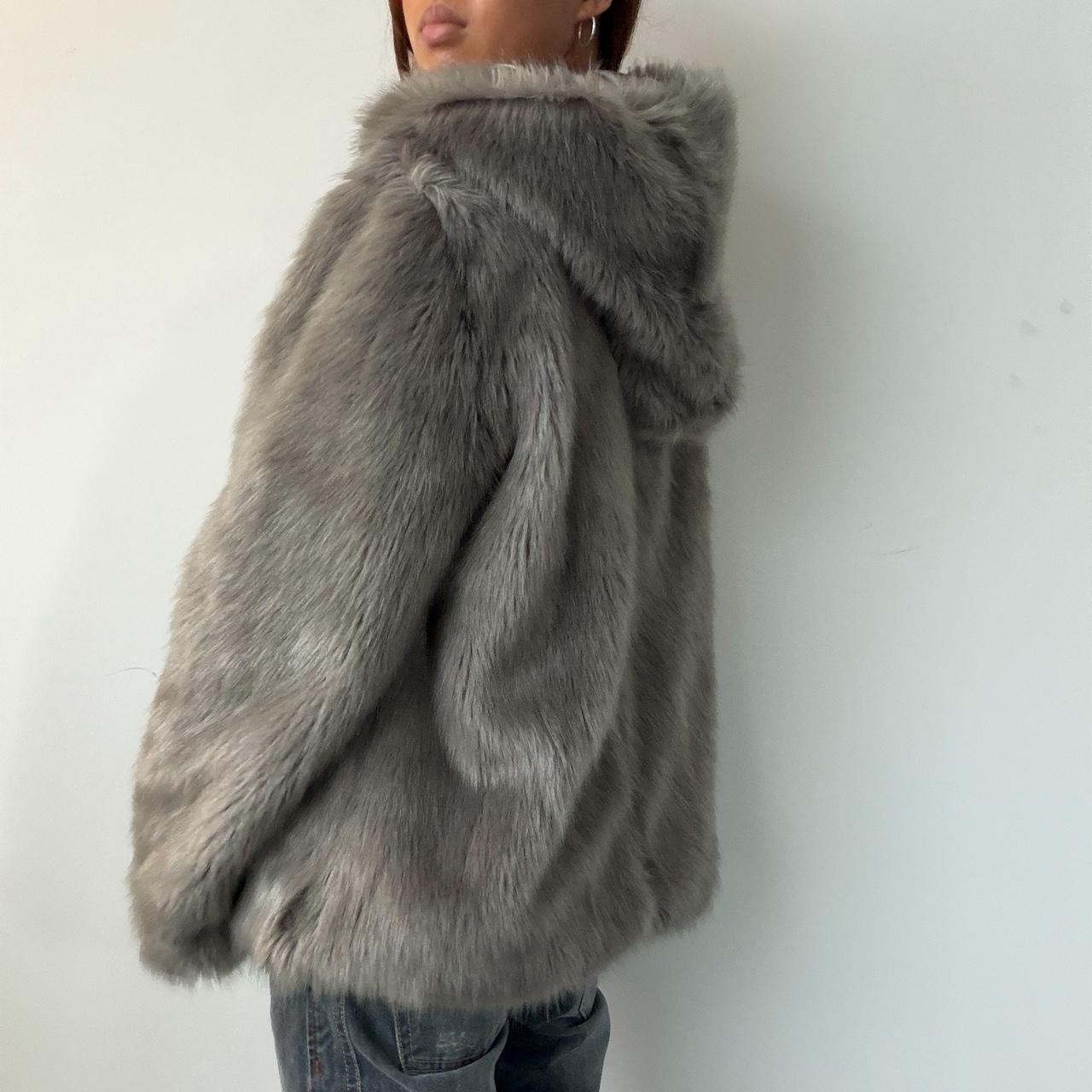Vintage Grey Hooded Fur Jacket