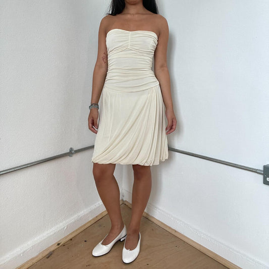 Vintage Beige Bandeau Mini Dress