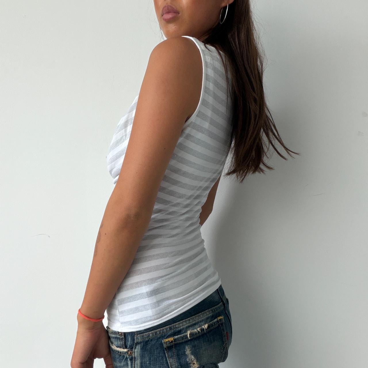 Vintage White Stripe Cowl Neck