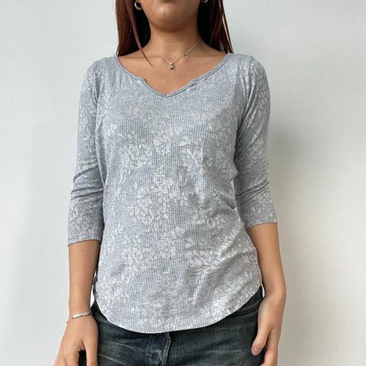 Grey Patterned V-Neck Top