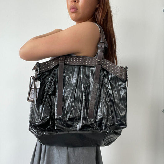 Black Shiny Textured Shoulder Bag