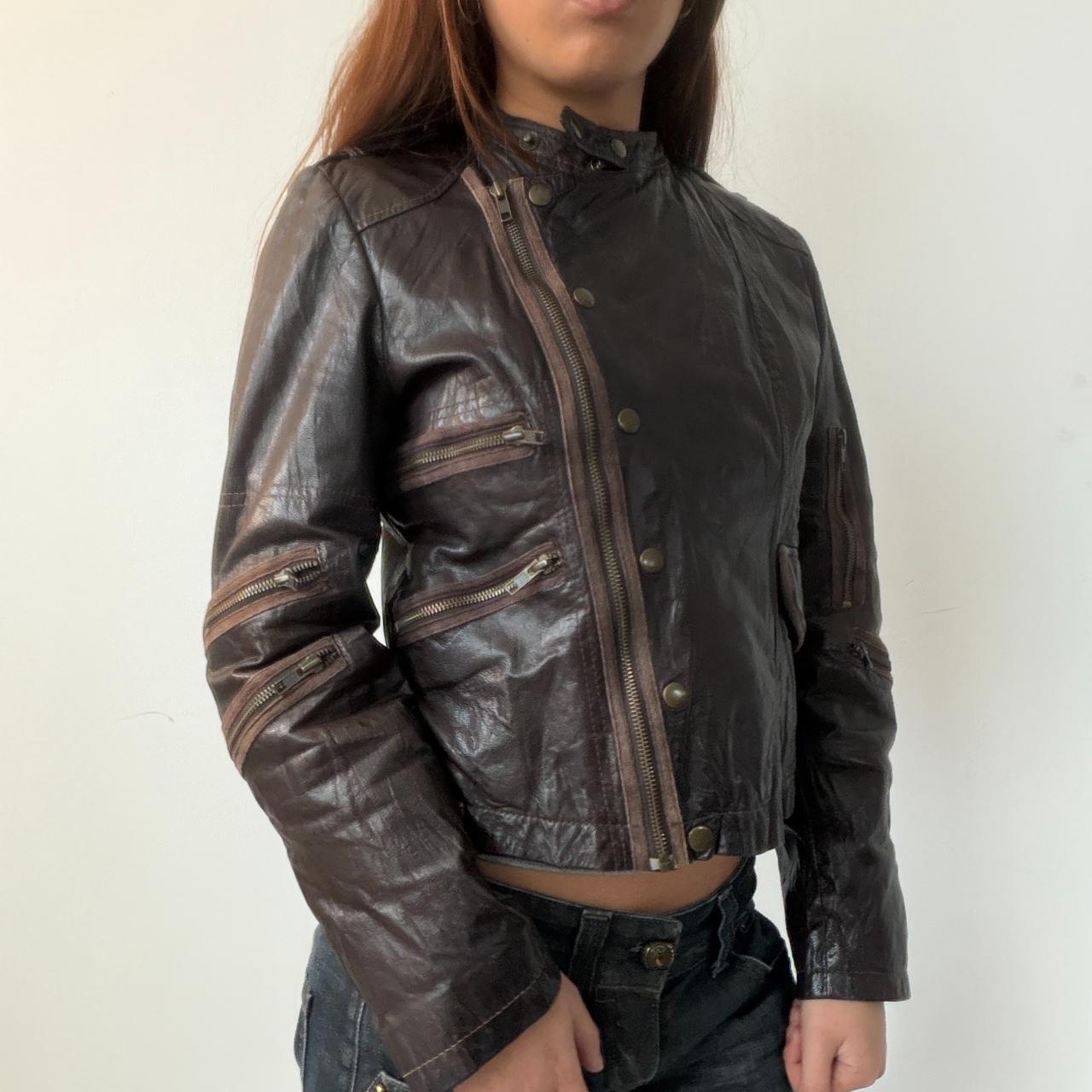 Vintage Brown Asymmetric Leather Jacket