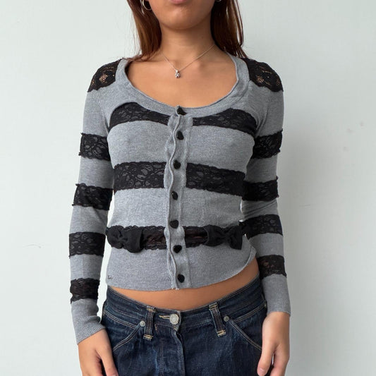 Vintage Grey Button Up Lace Knit