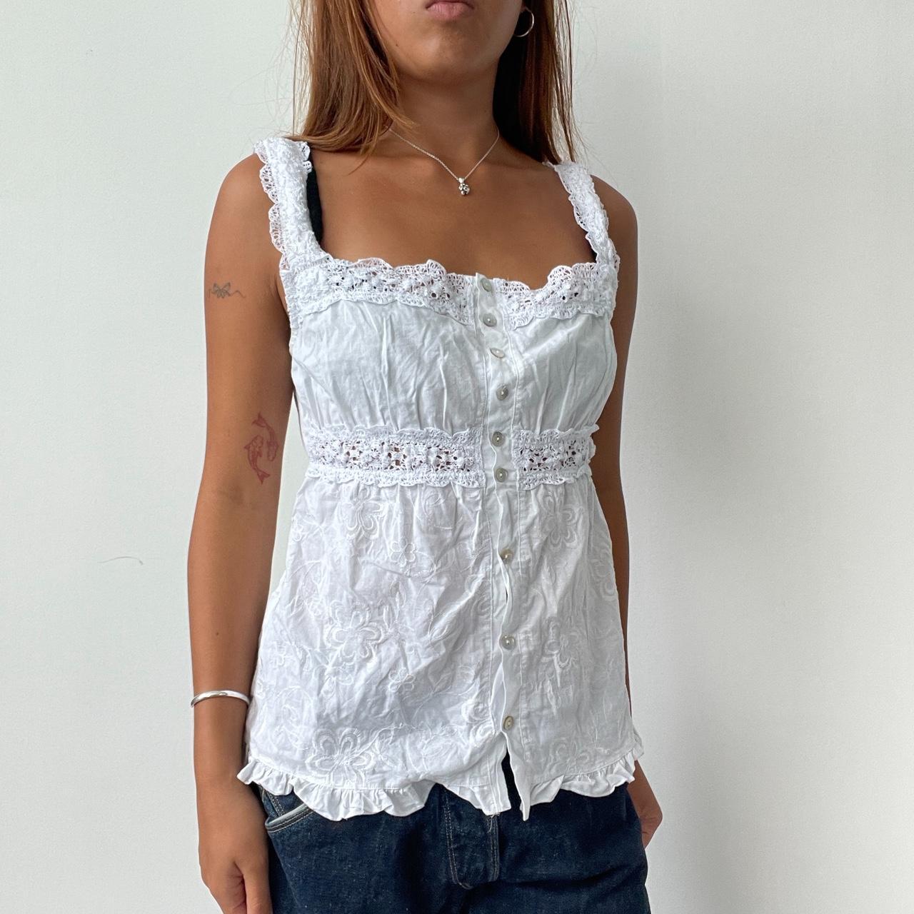 Vintage White Summer Button Top