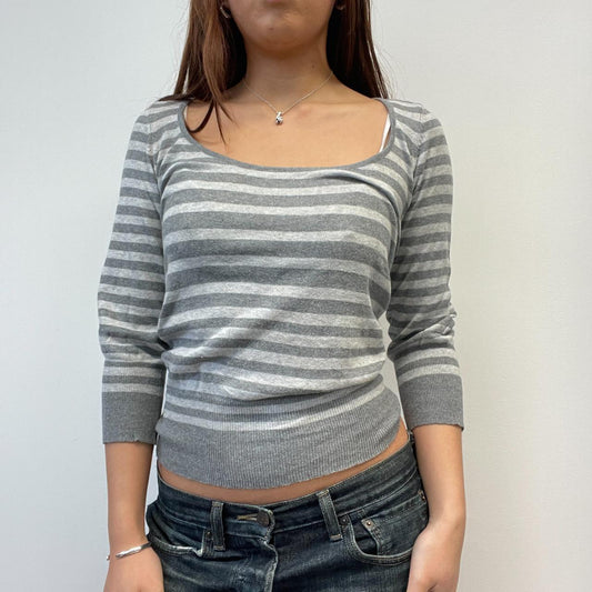 Grey Stripy Scoop Neck Top