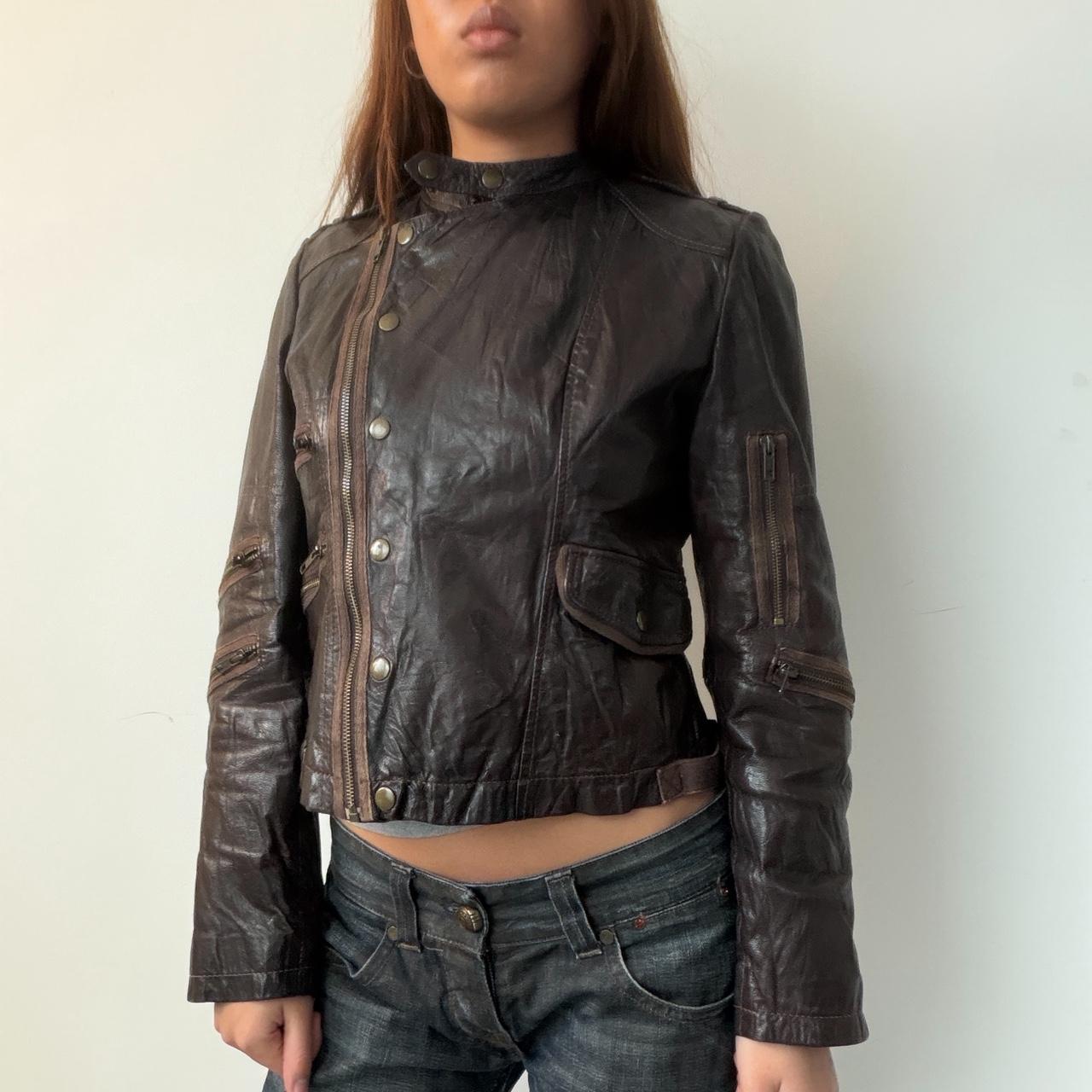 Vintage Brown Asymmetric Leather Jacket
